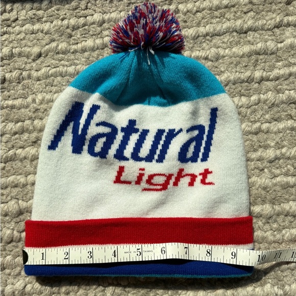 NWOT Natural Light Beer Men’s Beanie Red/White/Blue Pom One Size - Picture 7 of 8